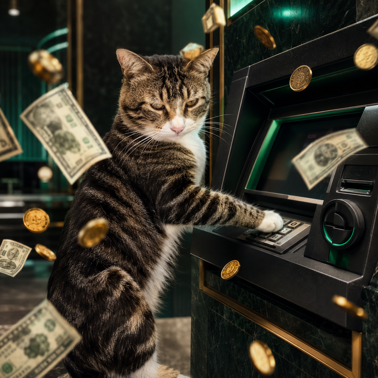 CashCat withdrawing cash from an ATM